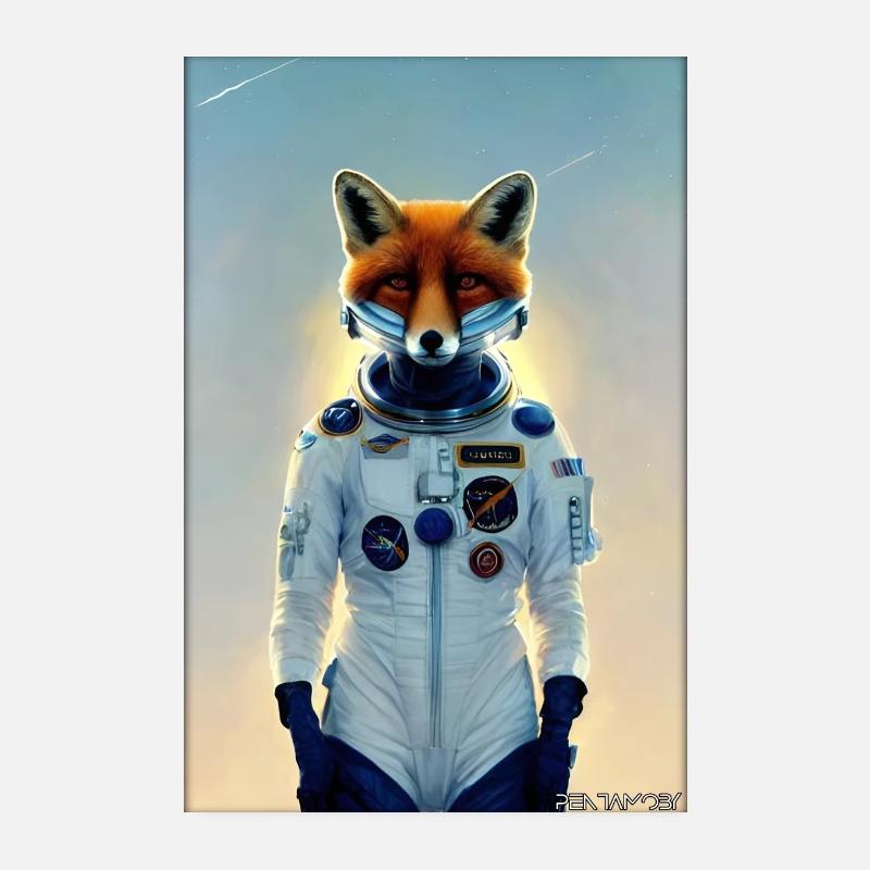 Fox Wildlife Astronaut Future Sci-Fi Technology Poster 20 x 30 cm