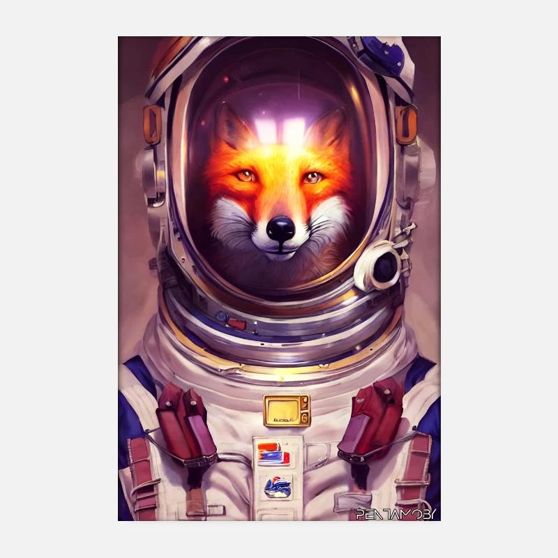 Fox Wildlife Astronaut Future Sci-Fi Technology Poster 20 x 30 cm