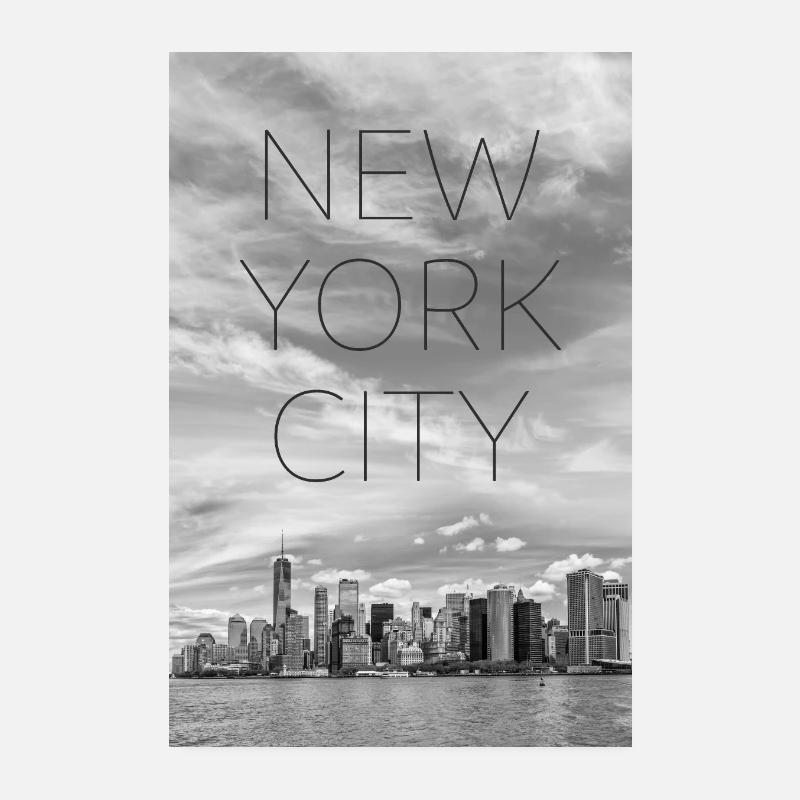 NYC Lower Manhattan & Hudson River Text & Skyline - Poster 20x30 cm - Weiß