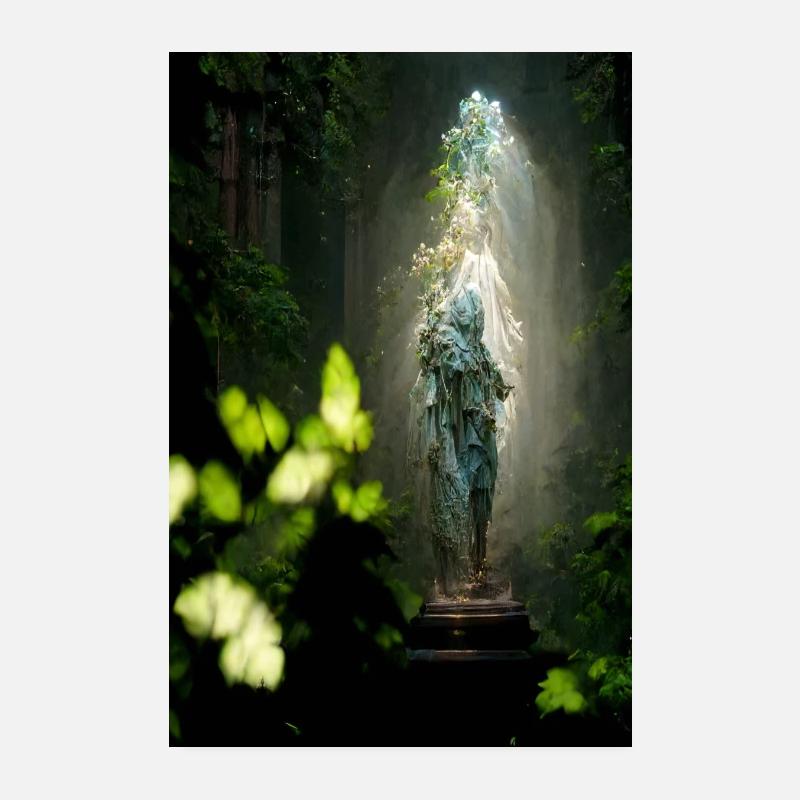 Statue de femme perdue dans une foret enchantée Poster 20 x 30 cm