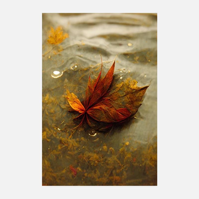 Herbstblatt an einem See Poster 20x30 cm