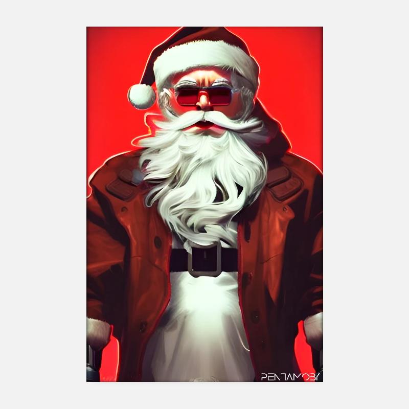 Père Noël Noël Future Cyber Neon Punk Poster 20 x 30 cm