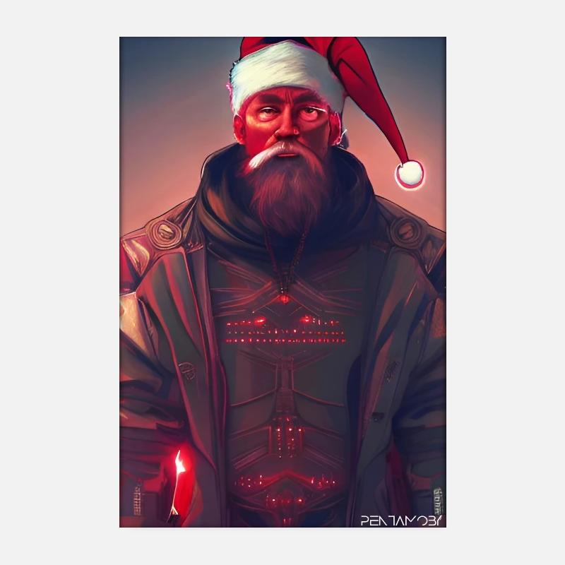 Père Noël Noël Future Cyber Neon Punk Poster 20 x 30 cm
