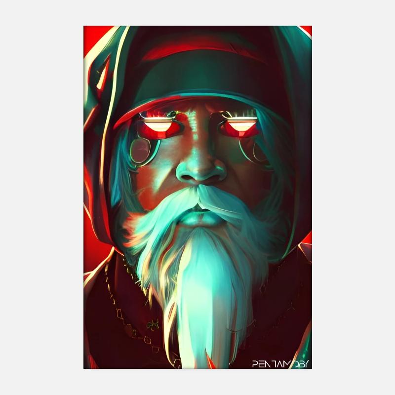 Père Noël Noël Future Cyber Neon Punk Poster 20 x 30 cm