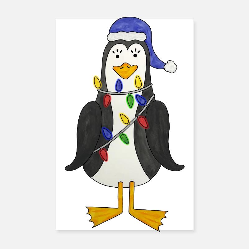 Penguin String Lights Christmas Penguin Xmas Poster 8" x 12" (20x30 cm)
