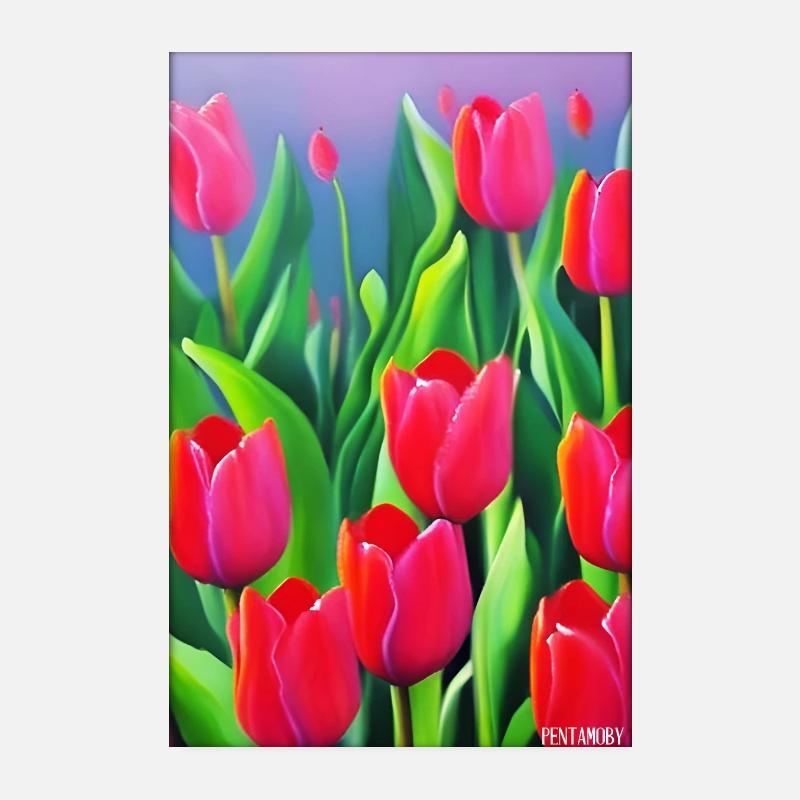Tulpe Liliengewächse Blume Frühling Wiese Grün Poster 20x30 cm