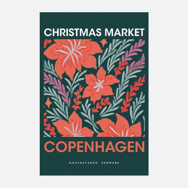 Marché de Noël Copenhague Affiche Danemark 1960 Poster 20 x 30 cm