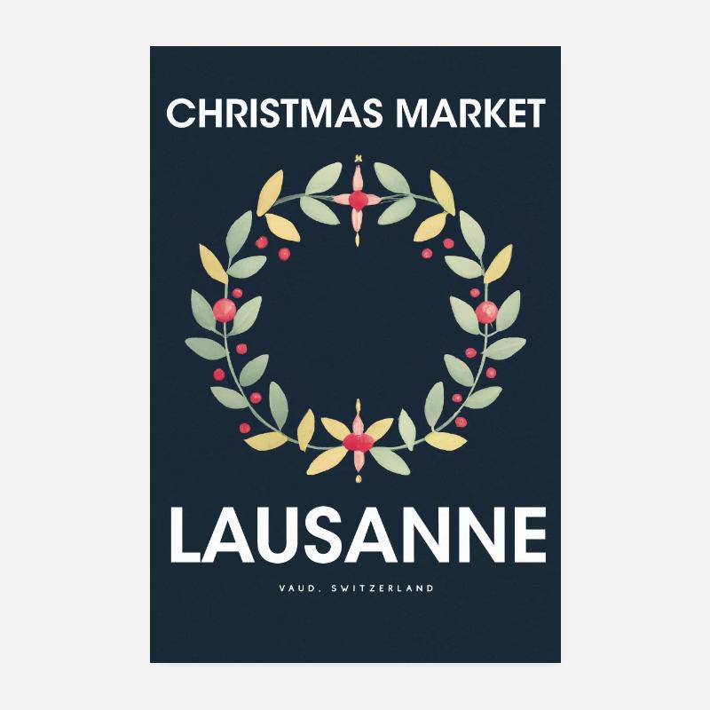 Marché de Noël Lausanne Affiche Suisse 1960 Poster 20 x 30 cm