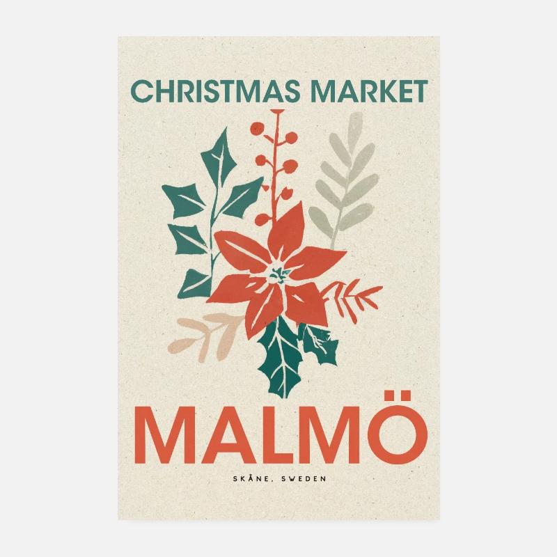 Marché de Noël Malmö Affiche Suède 1960 Poster 20 x 30 cm