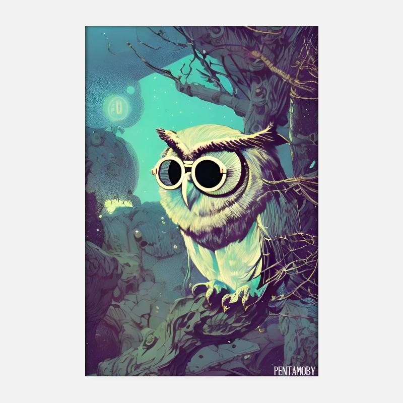 Hibou Lunettes de soleil Faune Oiseau Forêt Forêt animale Poster 20 x 30 cm