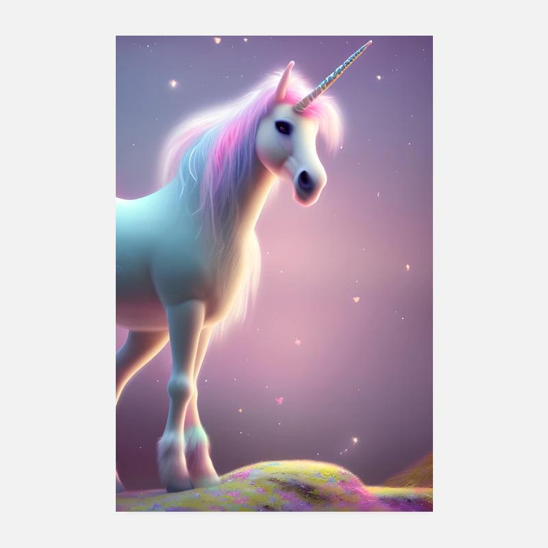 ULTRA-SÜSSES EINHORN IN MÄRCHENHAFTER LANDSCHAFT Poster 20x30 cm