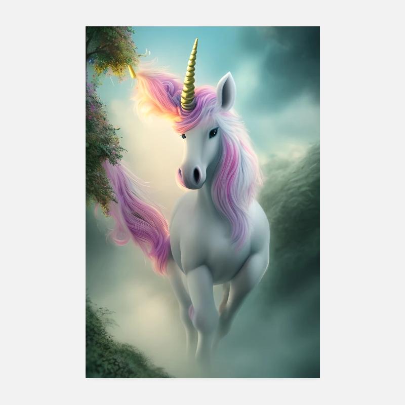 ULTRA-SÜSSES EINHORN IN MÄRCHENHAFTER LANDSCHAFT Poster 20x30 cm