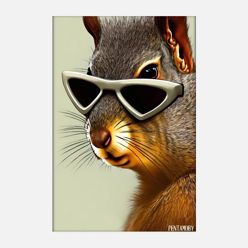 Eichhörnchen Sonnenbrille Wildtier Waldtier Wald - Poster 20x30 cm - Weiß