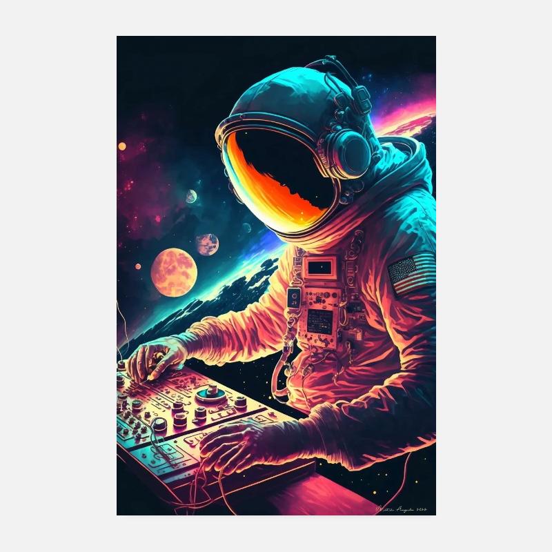 DJ Astronaute Dans l'Espace - Poster 20 x 30 cm - blanc