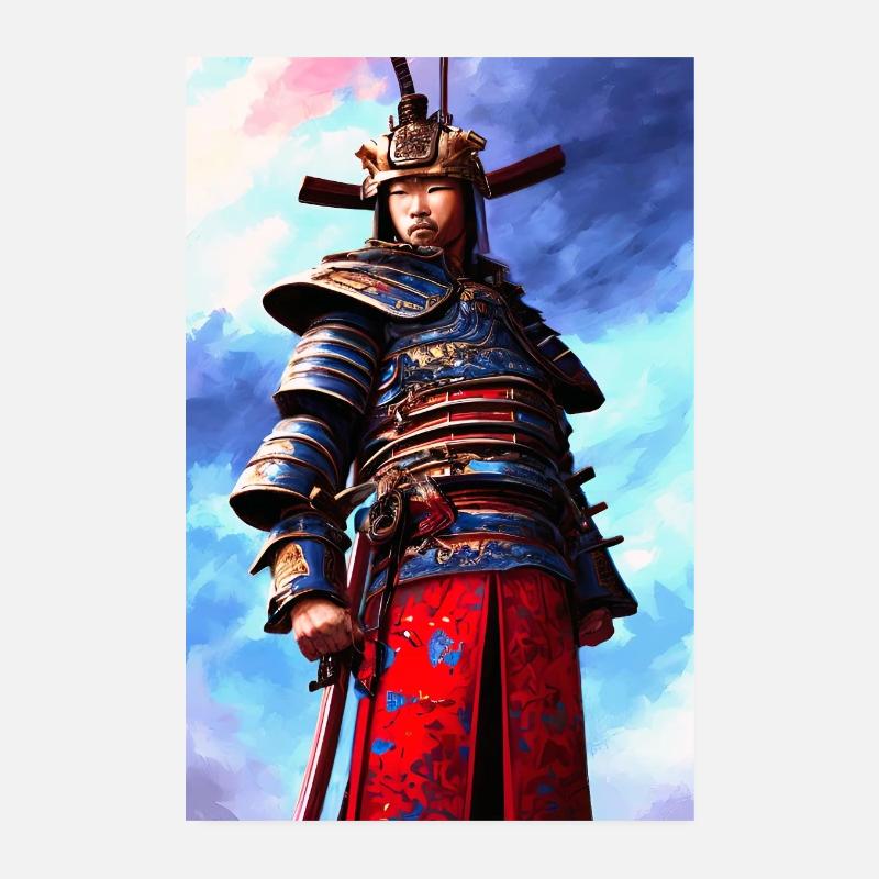 Samurai Krieger Japan - Poster 20x30 cm - Weiß
