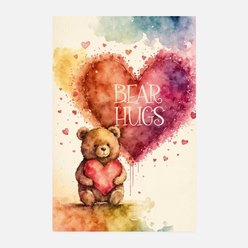 Salutations de la Saint-Valentin de Bear Hug - Poster 20 x 30 cm - blanc