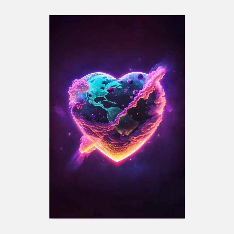 Planète en forme de cœur dans l’espace Univers coloré Poster 20 x 30 cm