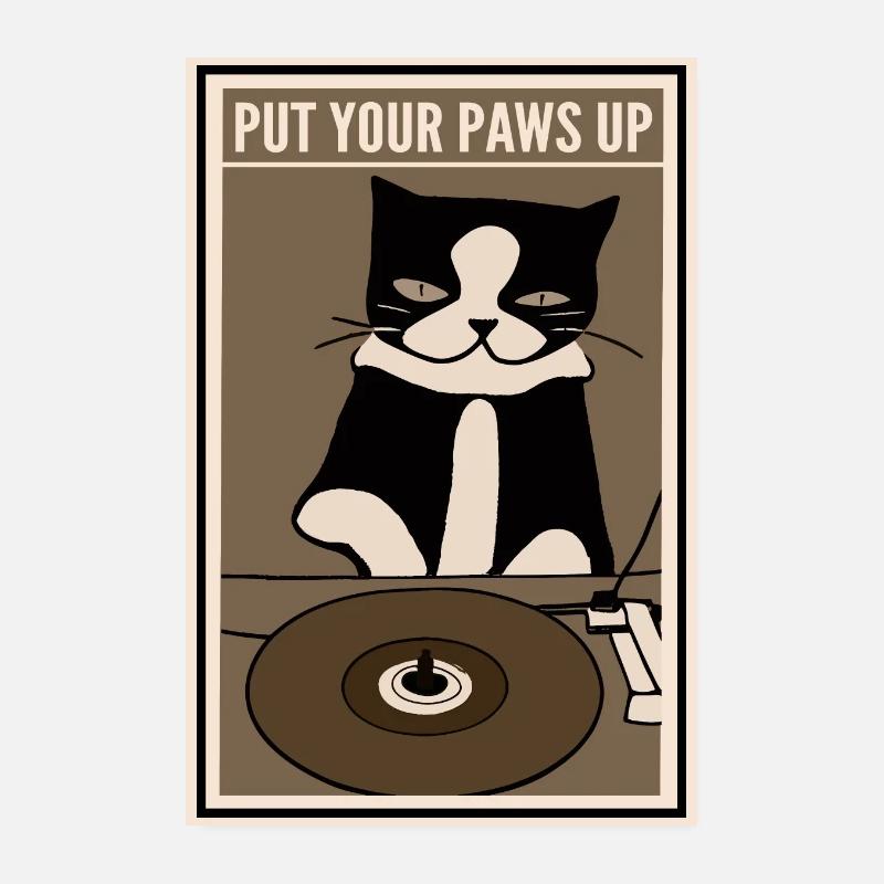 Metti le tue zampe su Retro Cat DJ Illustrazione divertente Poster 20x30 cm
