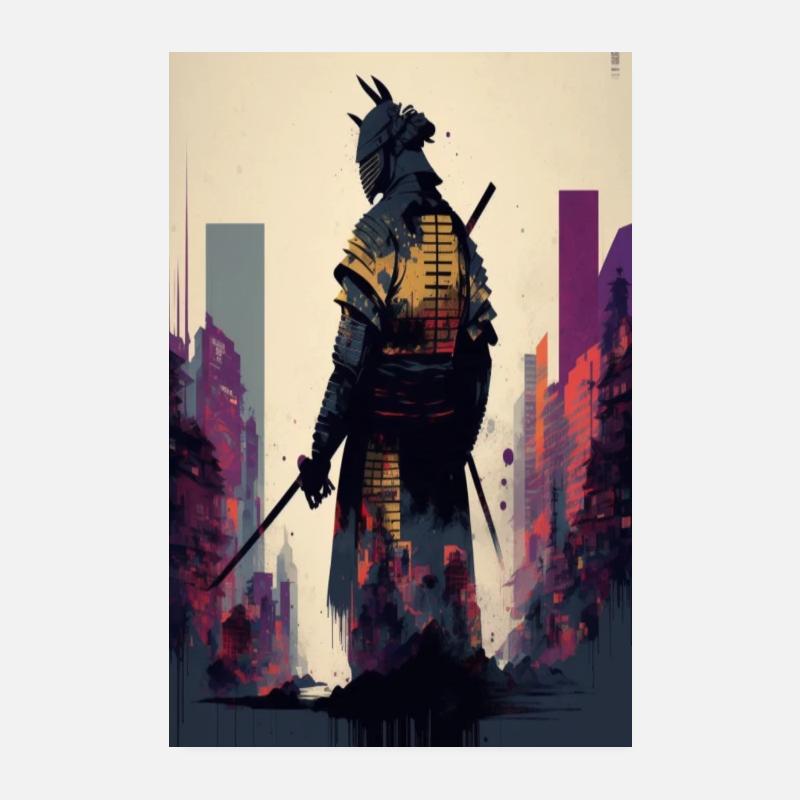 Der Samurai im Nebel - Poster 20x30 cm - Weiß