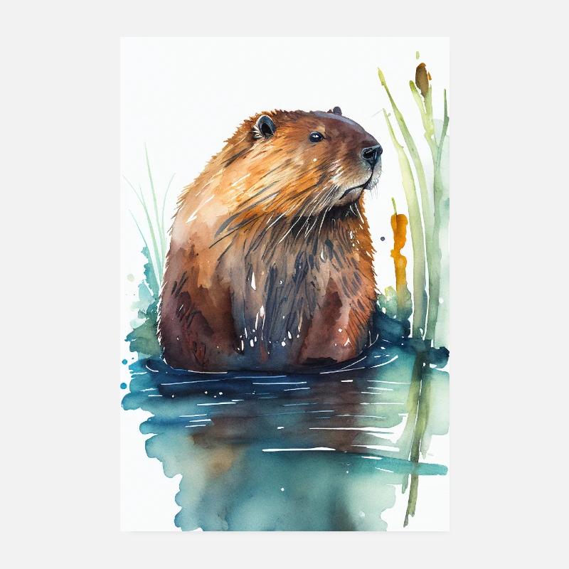 Aquarelle d’animal de castor Poster 20 x 30 cm