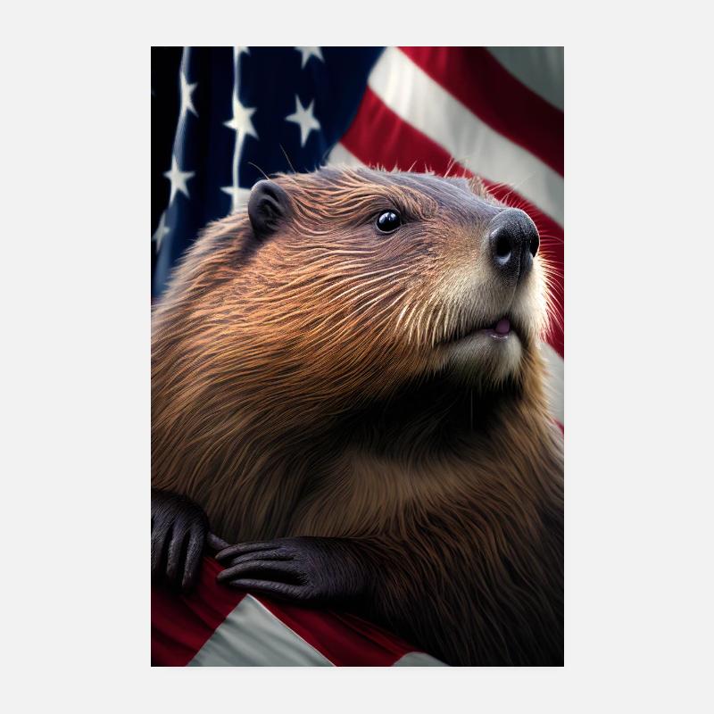 Beaver Animal USA Drapeau Poster 20 x 30 cm