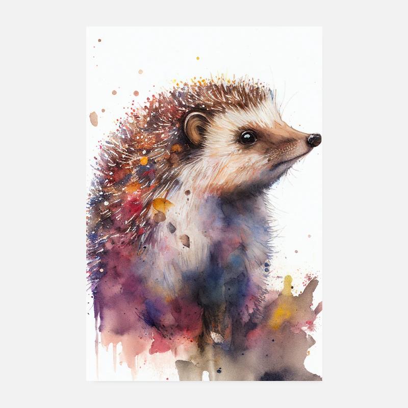 Igel Stachelig Tier Igel Watercolor Poster 20x30 cm