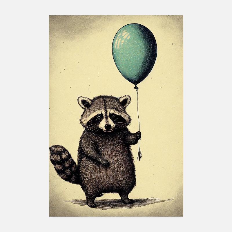 Waschbär Balloon Poster 20x30 cm