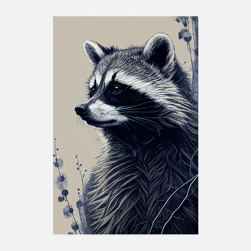 Waschbär Drawing Poster 20x30 cm