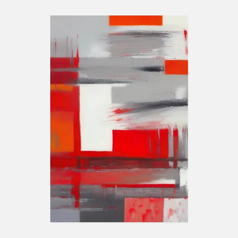 Rot Grau Weiß Moderne Pinsel Kunst 1 Poster 20x30 cm