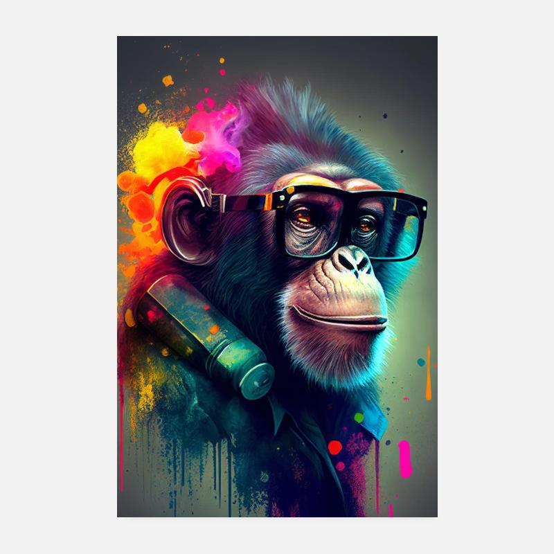 Affiche d’art numérique décorative de chimpanzé | ..AI Poster 20 x 30 cm