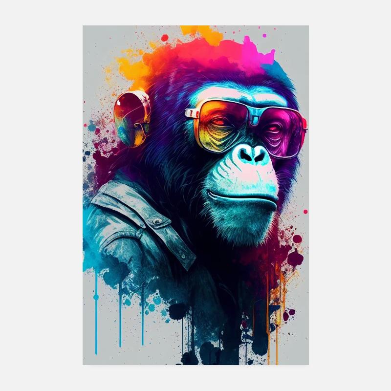 Affiche d’art numérique décorative pour chimpanzés Poster 20 x 30 cm