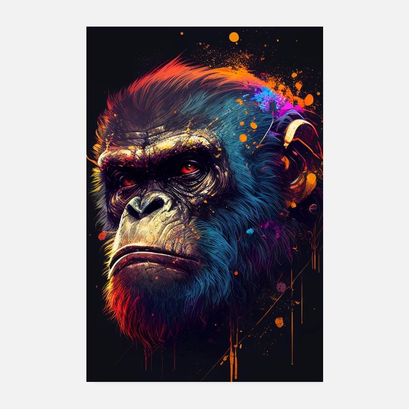 Affiche d’art numérique décorative pour chimpanzés Poster 20 x 30 cm