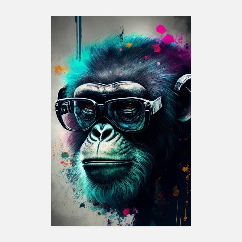 Affiche d’art numérique décorative pour chimpanzés Poster 20 x 30 cm
