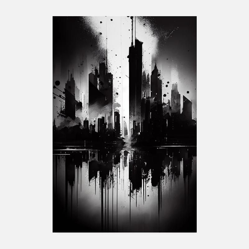 Fantasy Skyline in Kohlestift Poster Art | AI Poster 20x30 cm