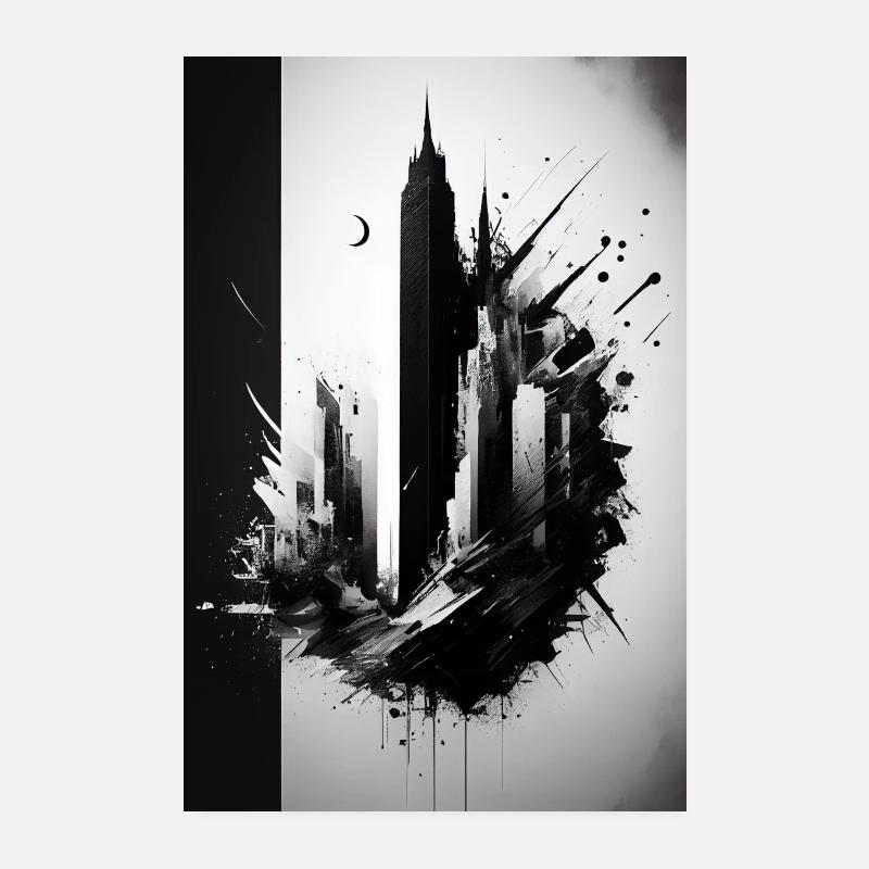 Fantasy Skyline in charcoal drawing - AI Poster 8" x 12" (20x30 cm)