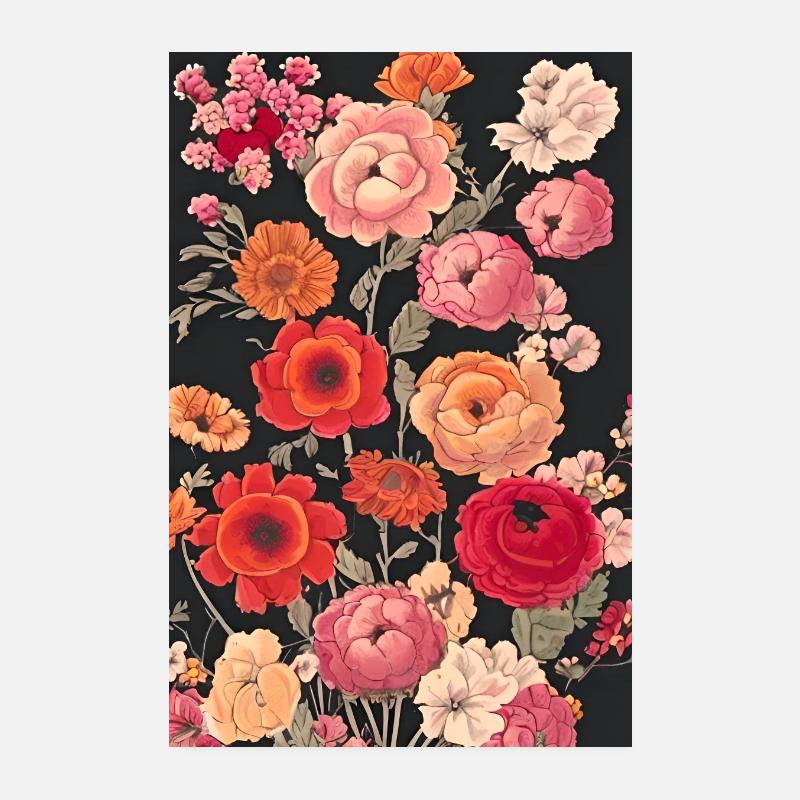 Poster von Blumen auf schwarzem Hintergrund Poster 20x30 cm