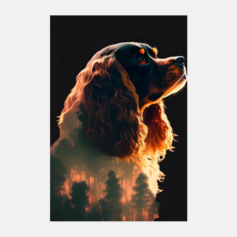 Charles Spaniel Dog Forest Rétro Poster 20 x 30 cm