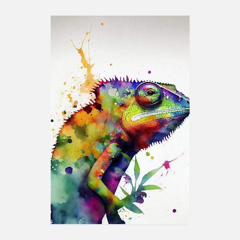 Chamäleon Eidechse Reptilien Tier Watercolor Poster 20x30 cm