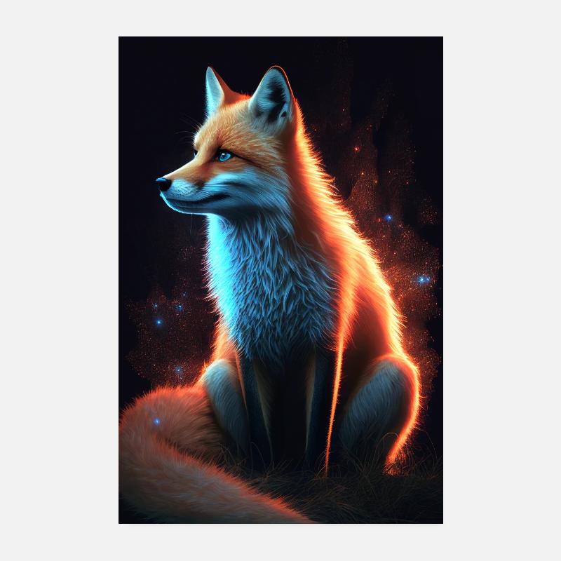 Fox Foxes Animal Glowing Night Poster 8" x 12" (20x30 cm)