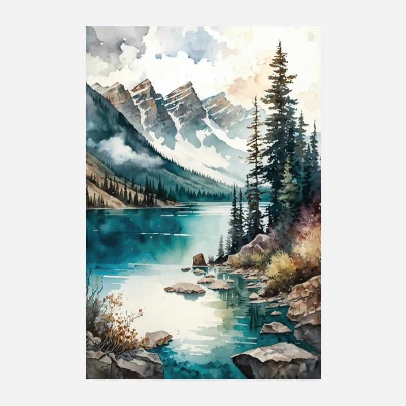 Berge See Wald Bäume Banff Kanada Poster 20x30 cm
