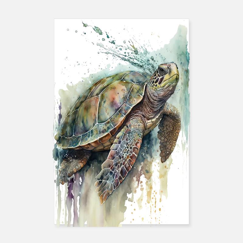 Turtle Watercolor Realistic Poster 8" x 12" (20x30 cm)