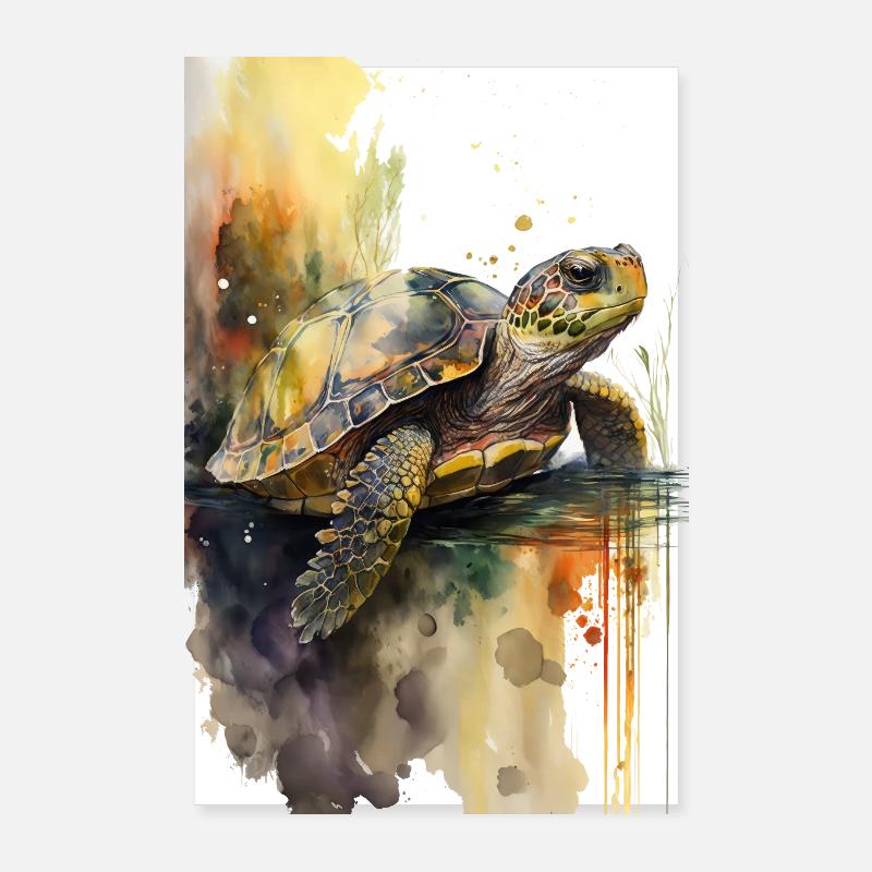 Turtle Watercolor Realistic Cool Poster 8" x 12" (20x30 cm)