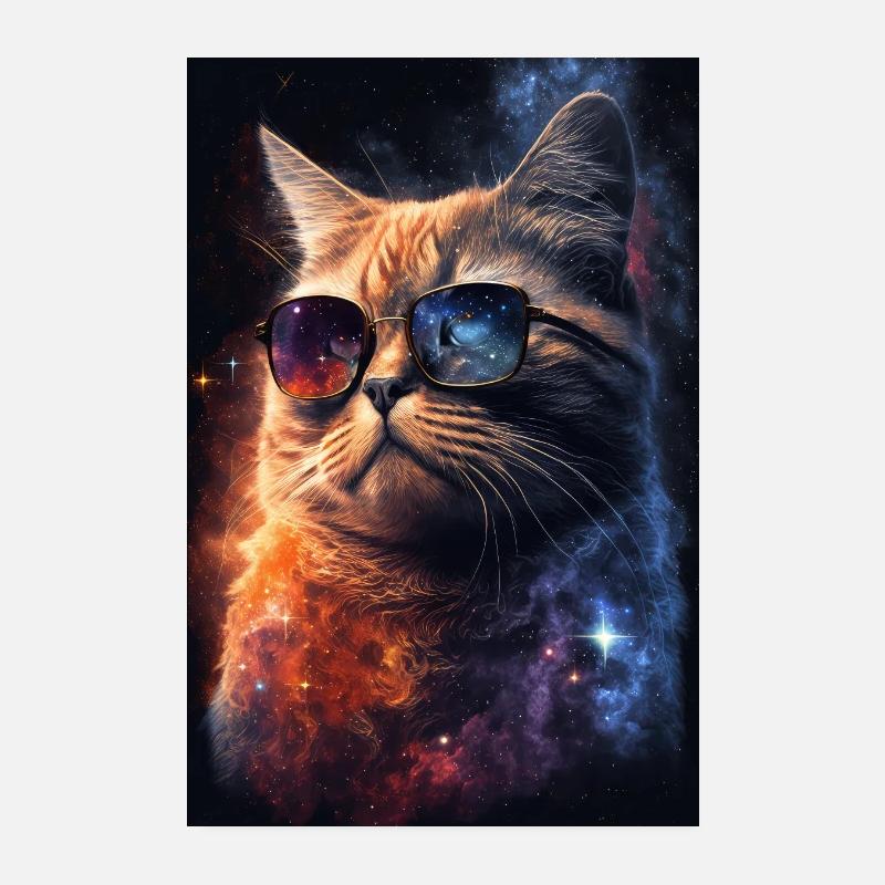 Cat Space Galaxy Space Cool Sunglasses Poster 8" x 12" (20x30 cm)