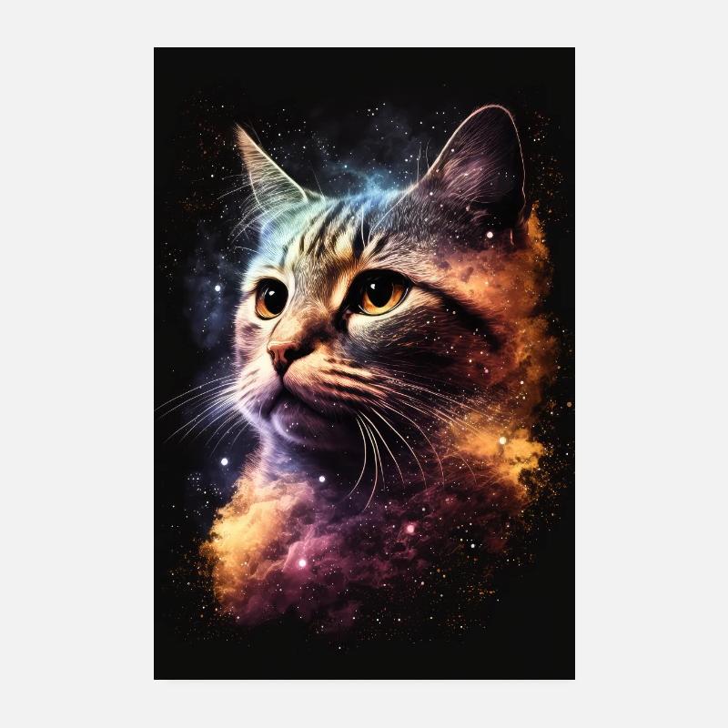 Cat Galaxy Space Space Cool Stars Poster 8" x 12" (20x30 cm)