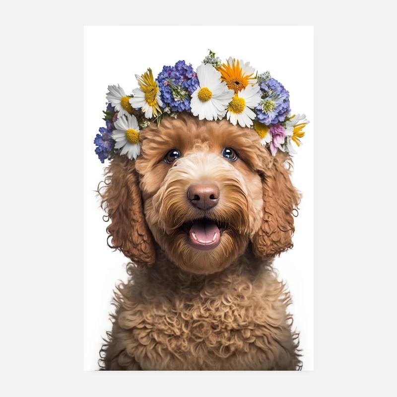 Doodle Caniche Fleur Couronne Fleurs Chien Chiens Affiche Poster 20 x 30 cm