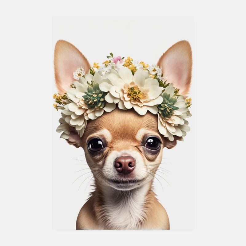 Chihuahua Blumenkranz Blumen Hund Hunde Poster Poster 20x30 cm