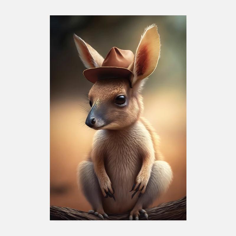 Cute kangaroo with hat Poster 8" x 12" (20x30 cm)