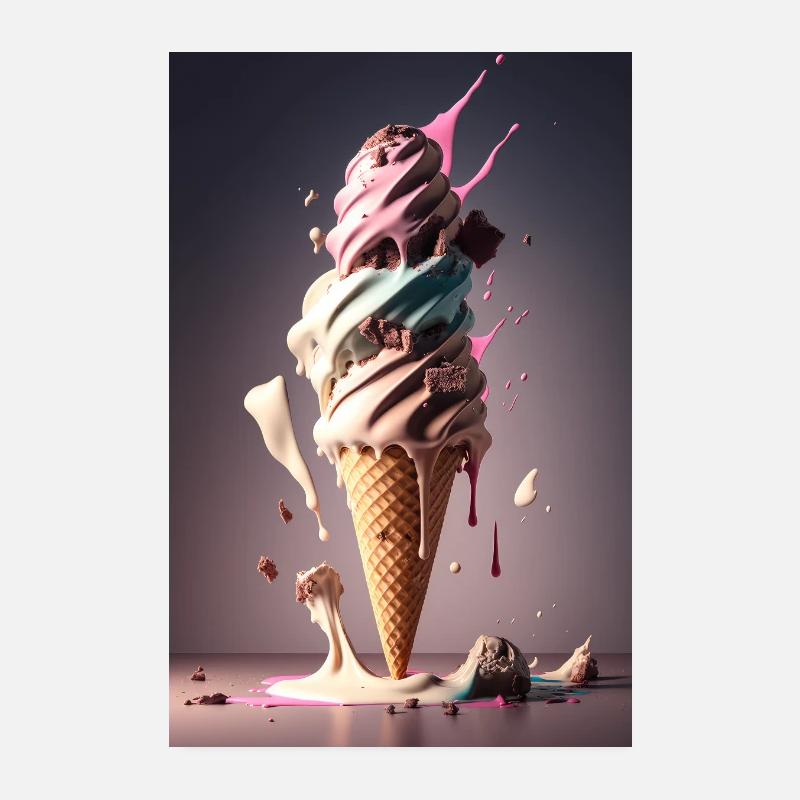 Cornet de crème glacée mangeant des bonbons sucrés restauration rapide Poster 20 x 30 cm