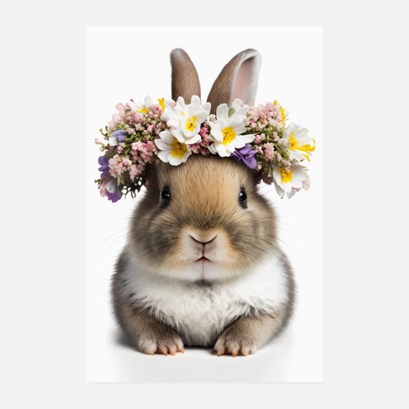 Cute Rabbit Flower Wreath Rabbit Easter Easter Poster 8" x 12" (20x30 cm)