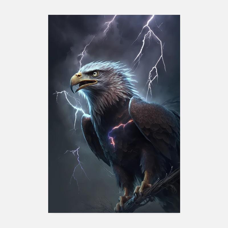 Eagle Lightning Cool Storm Animal Bird Epic Poster 20 x 30 cm